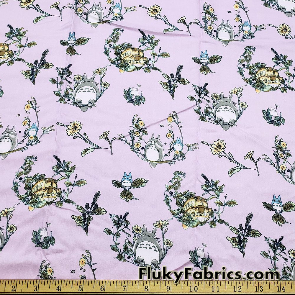 Totoro and Friends Rayon Woven Fabric – Pale French Lilac – Non-Stretch, 56″ Wide