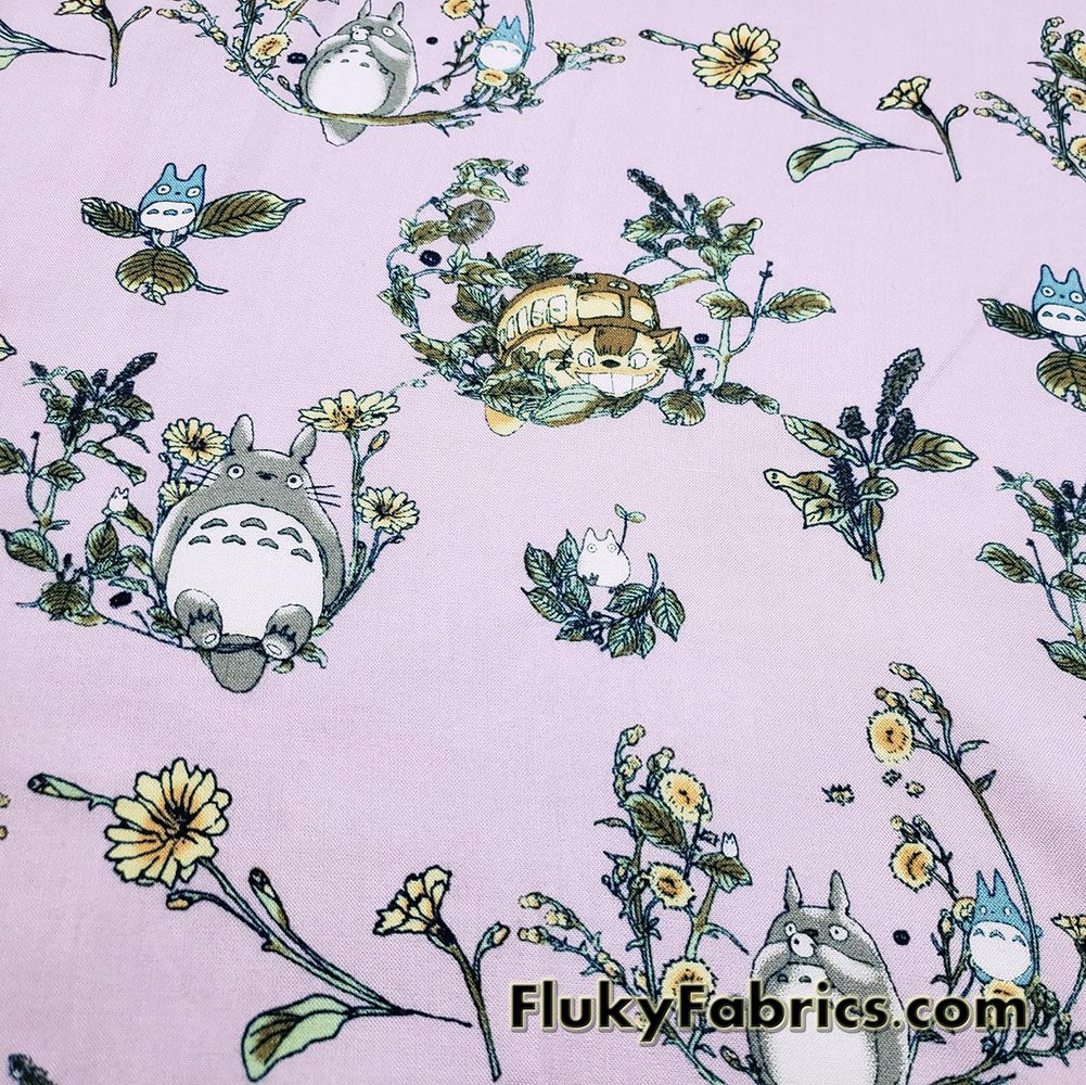 Totoro and Friends Rayon Woven Fabric – Pale French Lilac – Non-Stretch, 56″ Wide