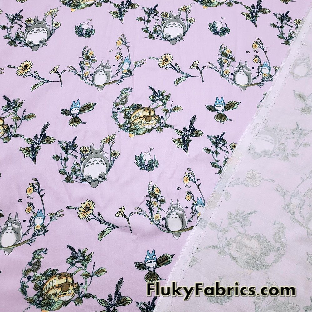 Totoro and Friends Rayon Woven Fabric – Pale French Lilac – Non-Stretch, 56″ Wide