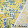Shades of Yellow, Green and Blue Ethnic Abstract Print Nylon Spandex 4 Way Stretch Fabric