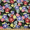 Hibiscus Flowers and Leaves Print Cotton Spandex Fabric at FlukyFabrics.com