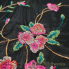 Embroidered Flowers on Black Stretch Mesh Nylon Spandex Fabric
