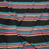 Colorful Yarn Dyed Stripes on Black Lightweight Poly Rayon Spandex Jersey Fabric