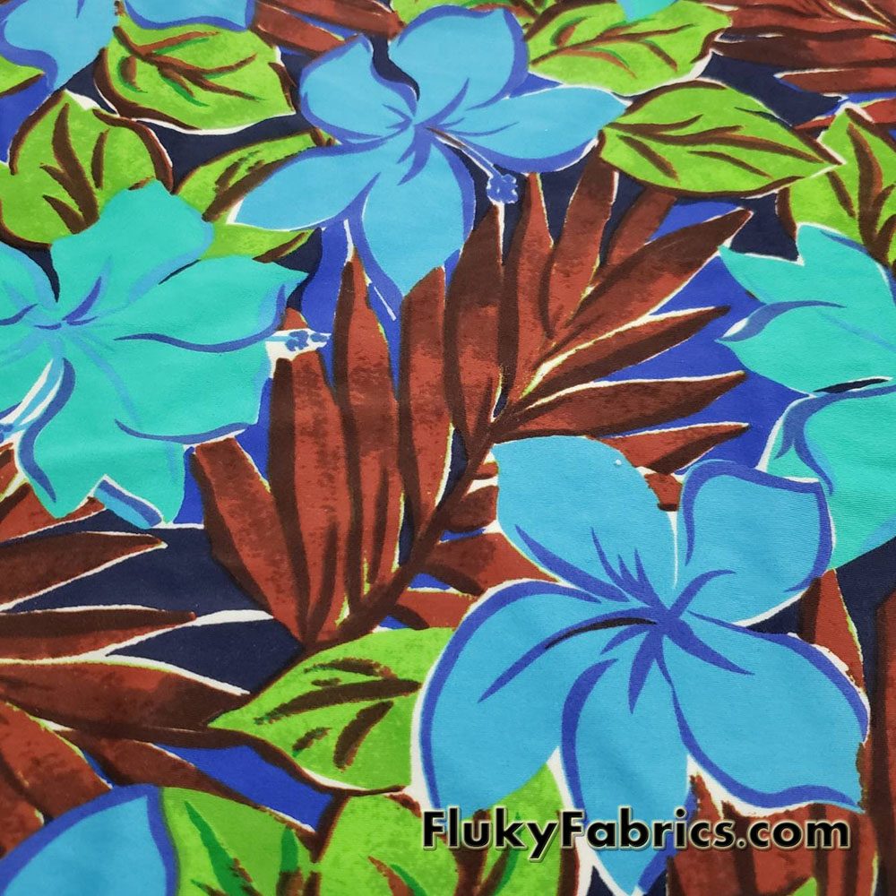 Big Blue and Aqua Flowers Print Swimsuit Nylon Spandex Fabric