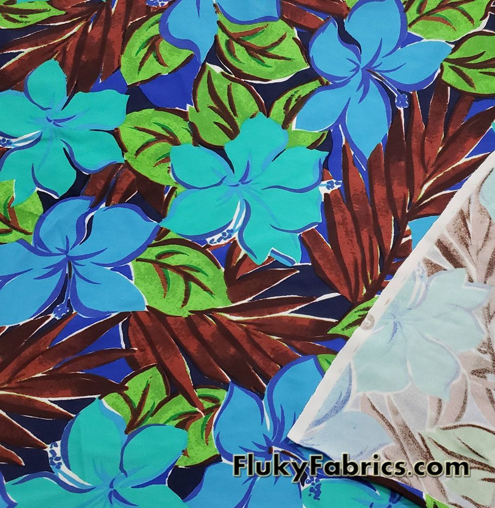 Big Blue and Aqua Flowers Print Swimsuit Nylon Spandex Fabric