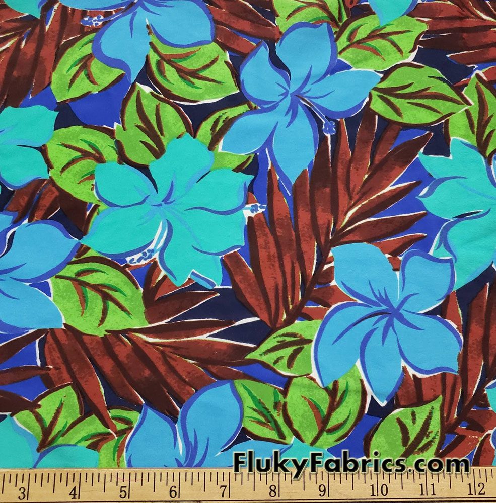 Big Blue and Aqua Flowers Print Swimsuit Nylon Spandex Fabric