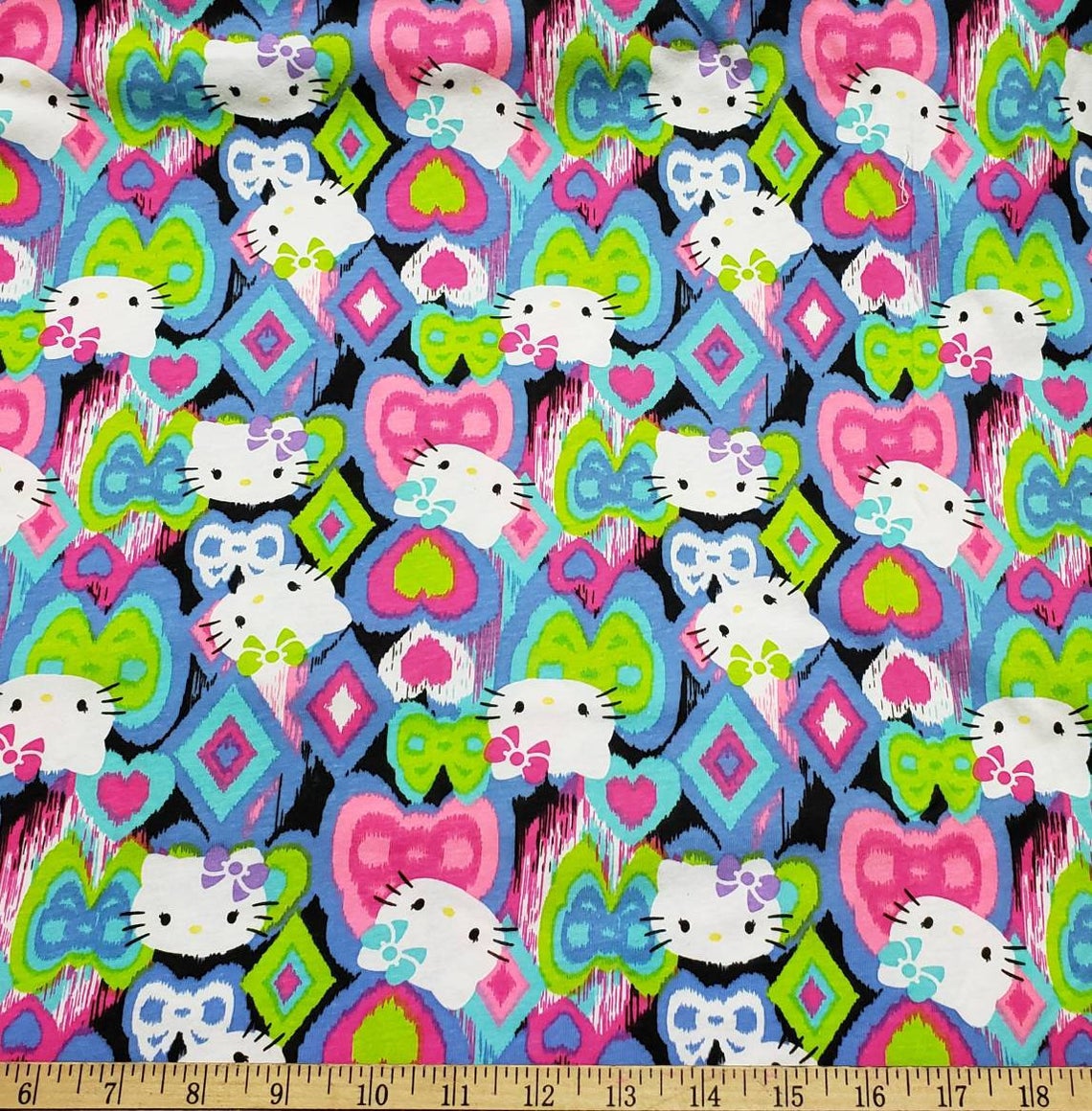 Lovely Kitten Faces, Hearts and Bows Cotton Jersey Fabric by the Yard