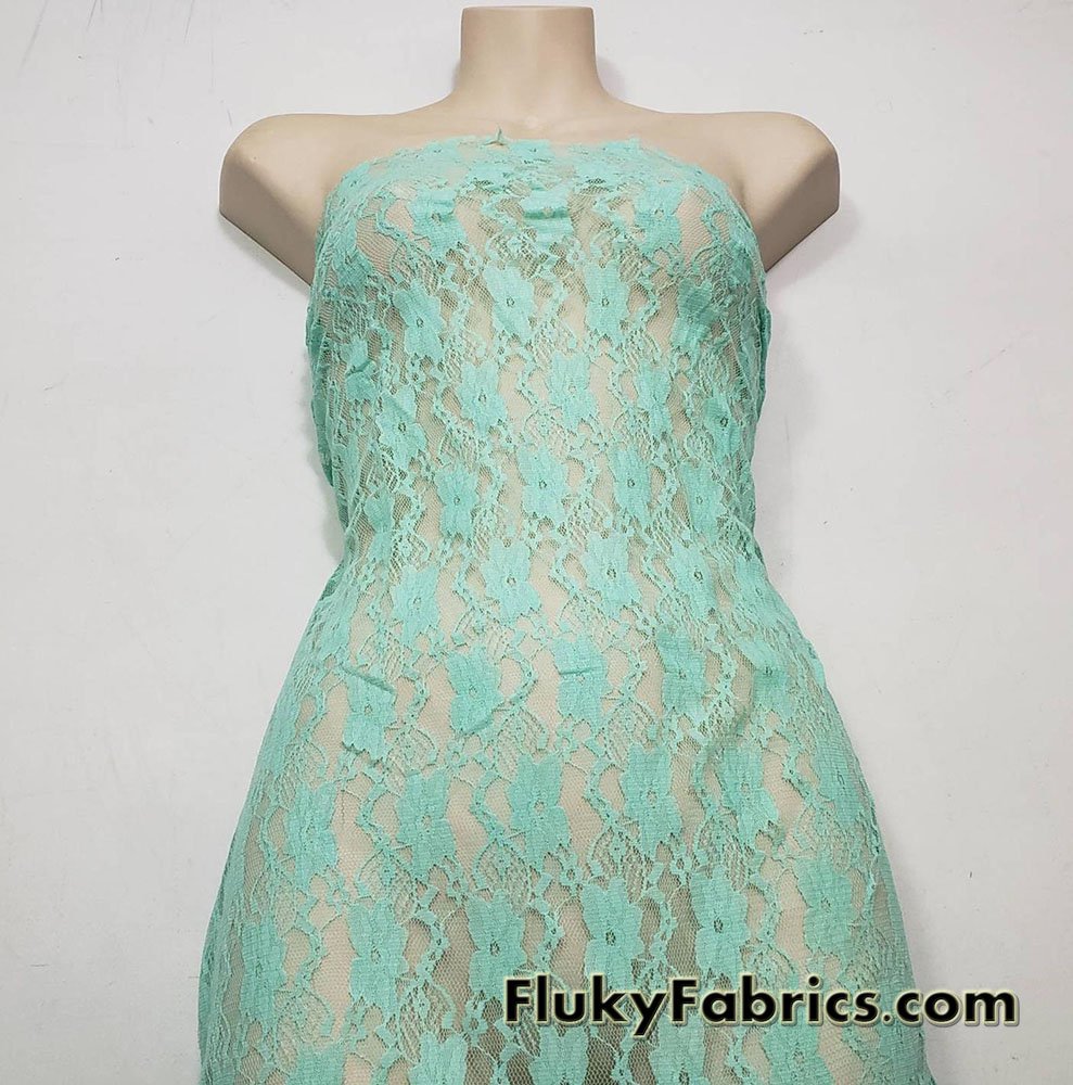 Mint Stretch Lace Fabric by The Yard - Flukyfabrics.com