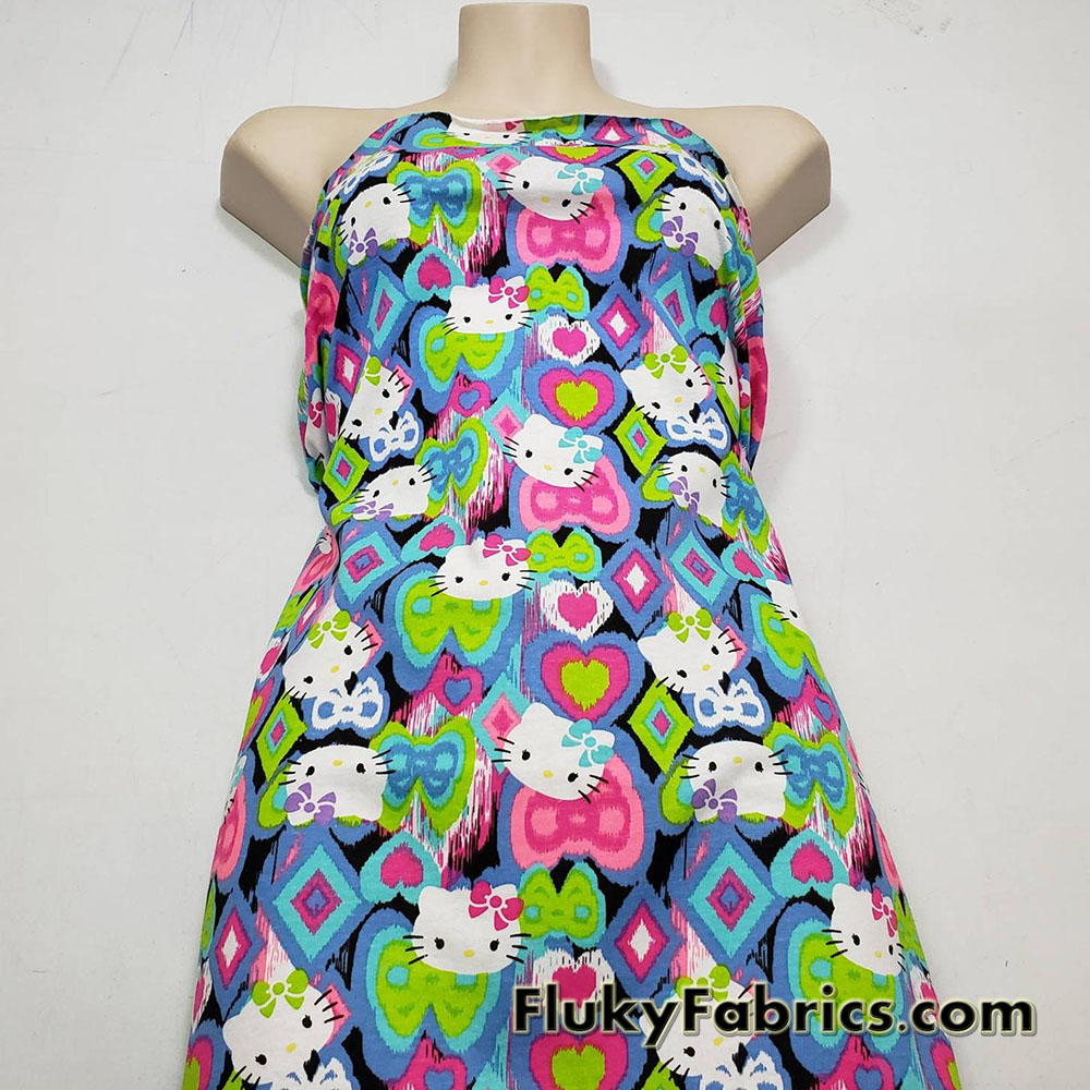 Lovely Kitten Faces, Hearts and Bows Cotton Jersey Fabric by the Yard