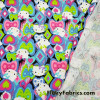 Lovely Kitten Faces, Hearts and Bows Cotton Jersey Fabric by the Yard