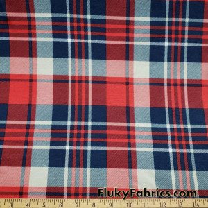 Blue, Red, Navy Print Ponte de Roma Knit Fabric at FlukyFabrics.com