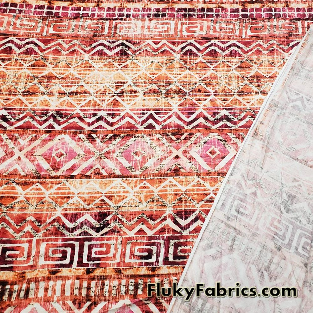 Distressed Ethnic Print Rayon Spandex Jersey Fabric