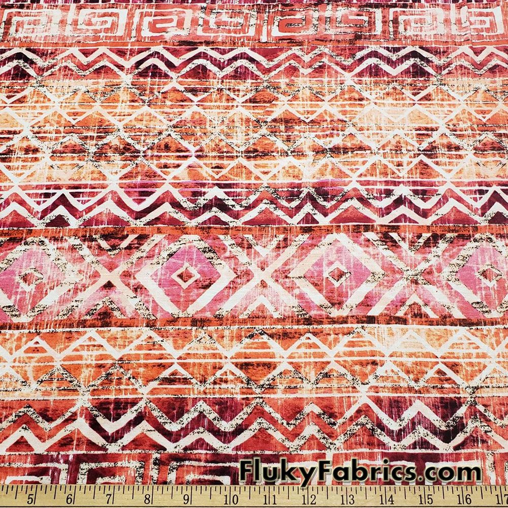 Distressed Ethnic Print Rayon Spandex Jersey Fabric