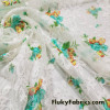 Flowery Print on Off White Stretch Lace Fabric
