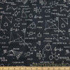 Science Fair, Various Formulas Print on Black Cotton Woven Apparel Fabric at FlukyFabrics.com