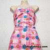 Pink Plaid with Flowers and Butterflies Print Cotton Fabric