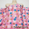 Pink Plaid with Flowers and Butterflies Print Cotton Fabric