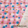 Pink Plaid with Flowers and Butterflies Print Cotton Fabric