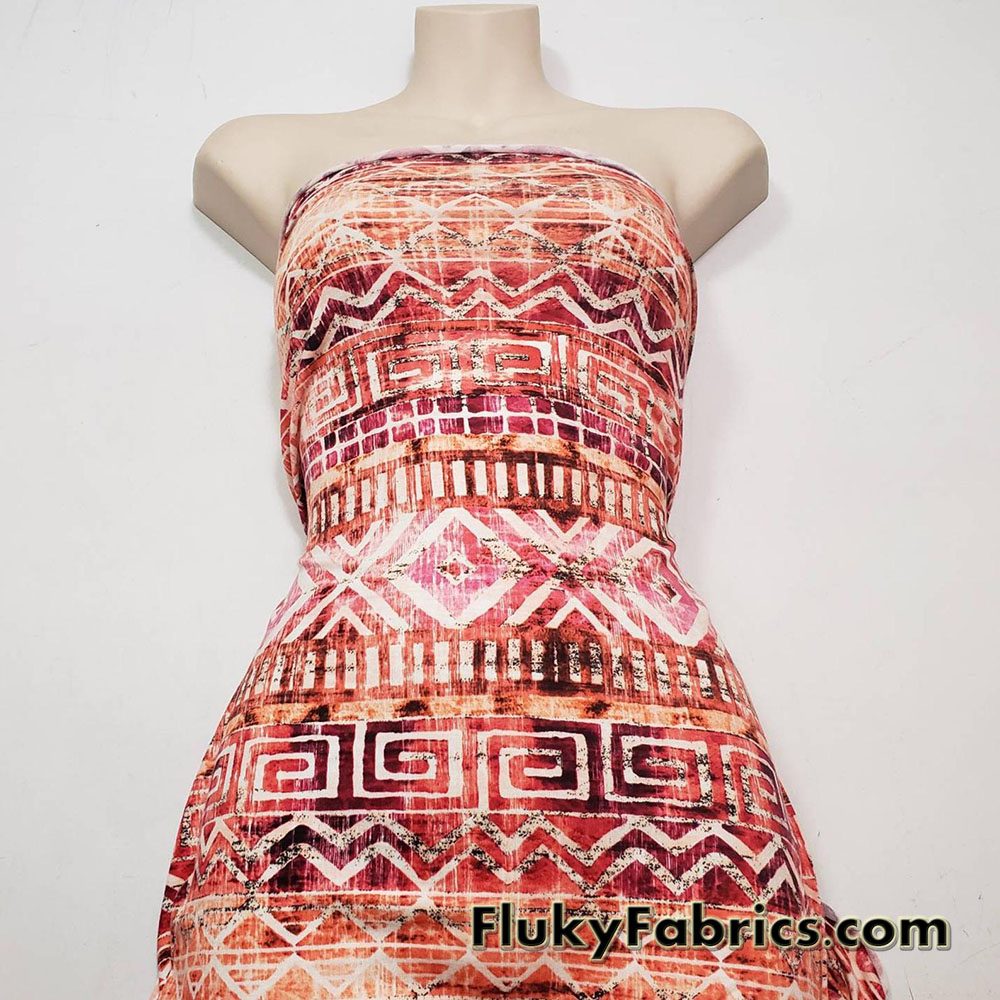 Distressed Ethnic Print Rayon Spandex Jersey Fabric