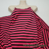 Hot Coral and Black Stripes Print Ponte de Roma Knit Fabric