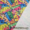 Colorful Graffiti Print on Ponte de Roma Knit Fabric