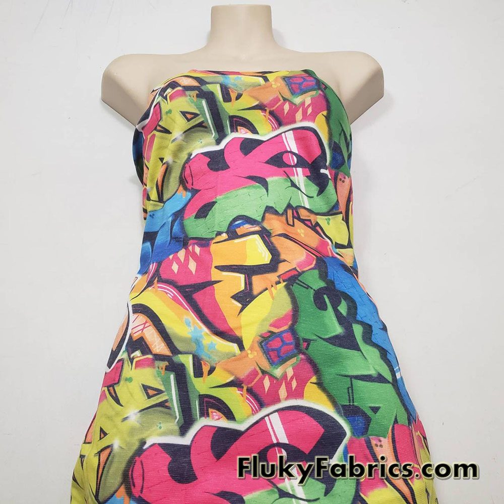 Colorful Graffiti Print on Ponte de Roma Knit Fabric