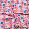 Pink Plaid with Flowers and Butterflies Print Cotton Fabric