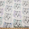 Big Cute Cat Faces 100% Cotton Jersey Fabric By The Yard at FlukyFabrics.com