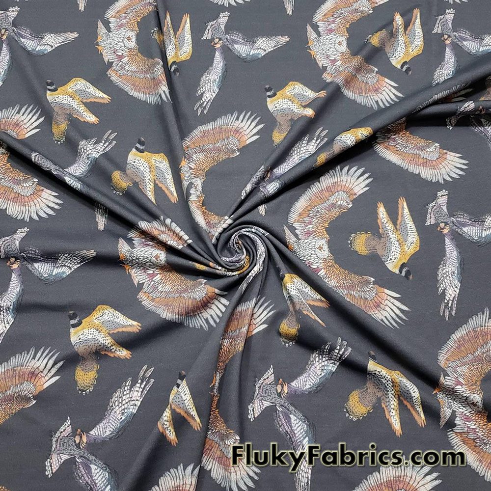 Birds of Prey on Dark Gray 4 Way Stretch Nylon Spandex Swimsuit Fabric