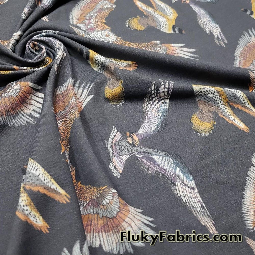 Birds of Prey on Dark Gray 4 Way Stretch Nylon Spandex Swimsuit Fabric