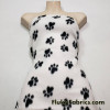 Black Dog Paws on White Fleece Fabric by the Yard
