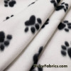 Black Dog Paws on White Fleece Fabric by the Yard