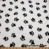 Black Dog Paws on White Fleece Fabric by the Yard