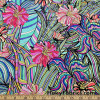 Beautiful Multicolor Abstract Flowers and Foliage Print UV/Blacklight Reactive Nylon Spandex Fabric at FlukyFabrics.com