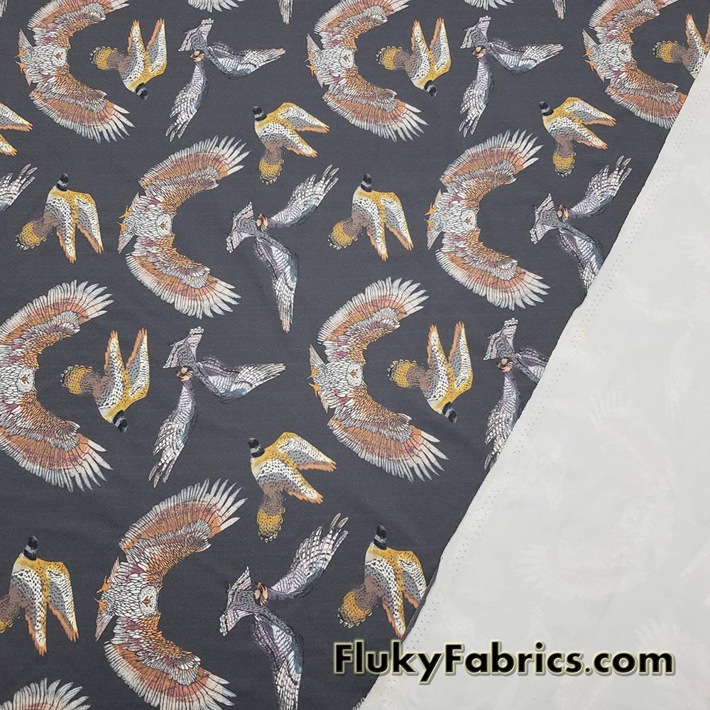 Birds of Prey on Dark Gray 4 Way Stretch Nylon Spandex Swimsuit Fabric