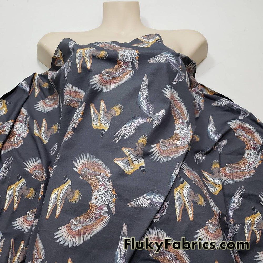 Birds of Prey on Dark Gray 4 Way Stretch Nylon Spandex Swimsuit Fabric