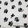 Black Dog Paws on White Fleece Fabric by the Yard