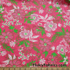 Flowers and Leaves Print on Hot Pink Swimsuit Nylon Spandex Fabric at FlukyFabrics.com