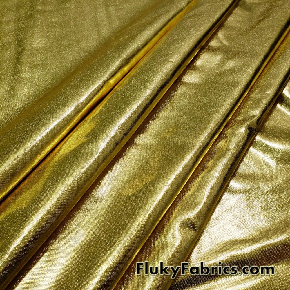 Gold Abstract Design On Polyester Spandex 2 Way Stretch Fabric By