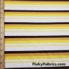 Yellow, Brown, Ivory, White Yarn Dyed Stripes Poly Rayon Spandex Jersey Fabric at FlukyFabrics.com