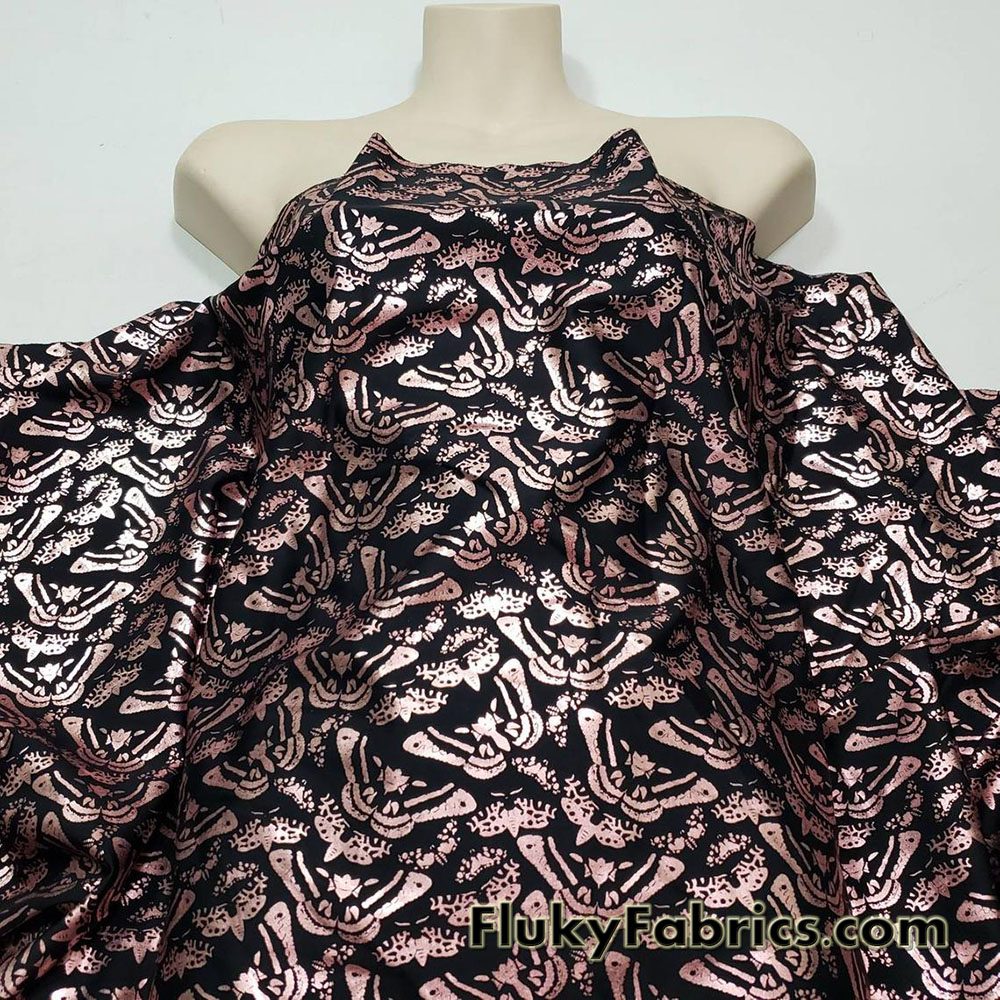 Butterflies and Moths in Rose Gold Foil 4 Way Stretch Nylon Spandex Bikini Swimsuit Swimwear Fabric