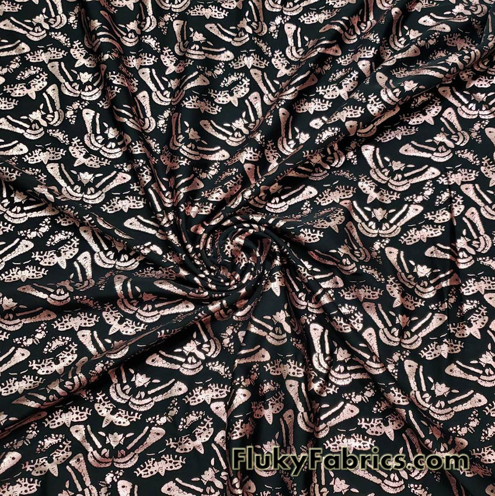 Butterflies and Moths in Rose Gold Foil 4 Way Stretch Nylon Spandex Bikini Swimsuit Swimwear Fabric