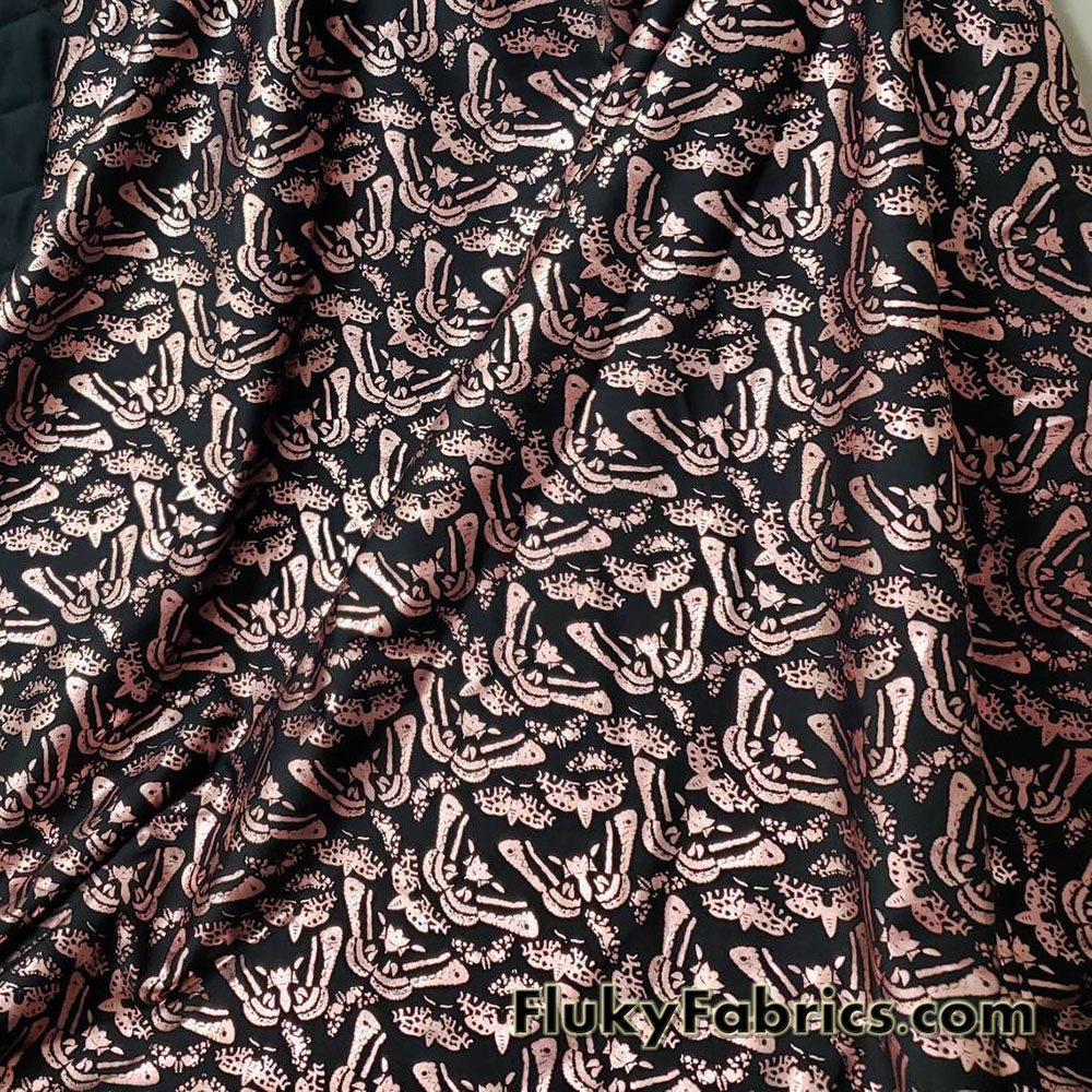 Butterflies and Moths in Rose Gold Foil 4 Way Stretch Nylon Spandex Bikini Swimsuit Swimwear Fabric