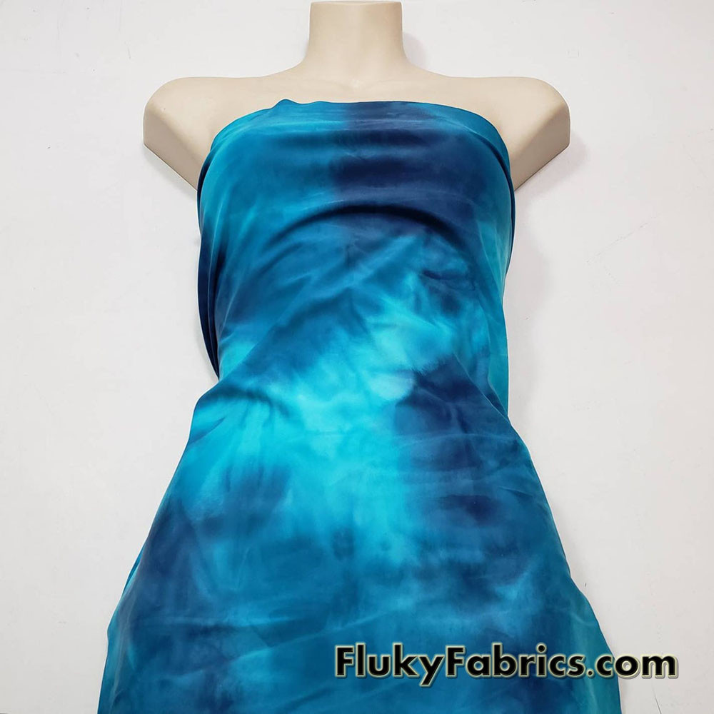 Shades of Blue Tie Dye Print Nylon Spandex Bikini Swimsuit Fabric