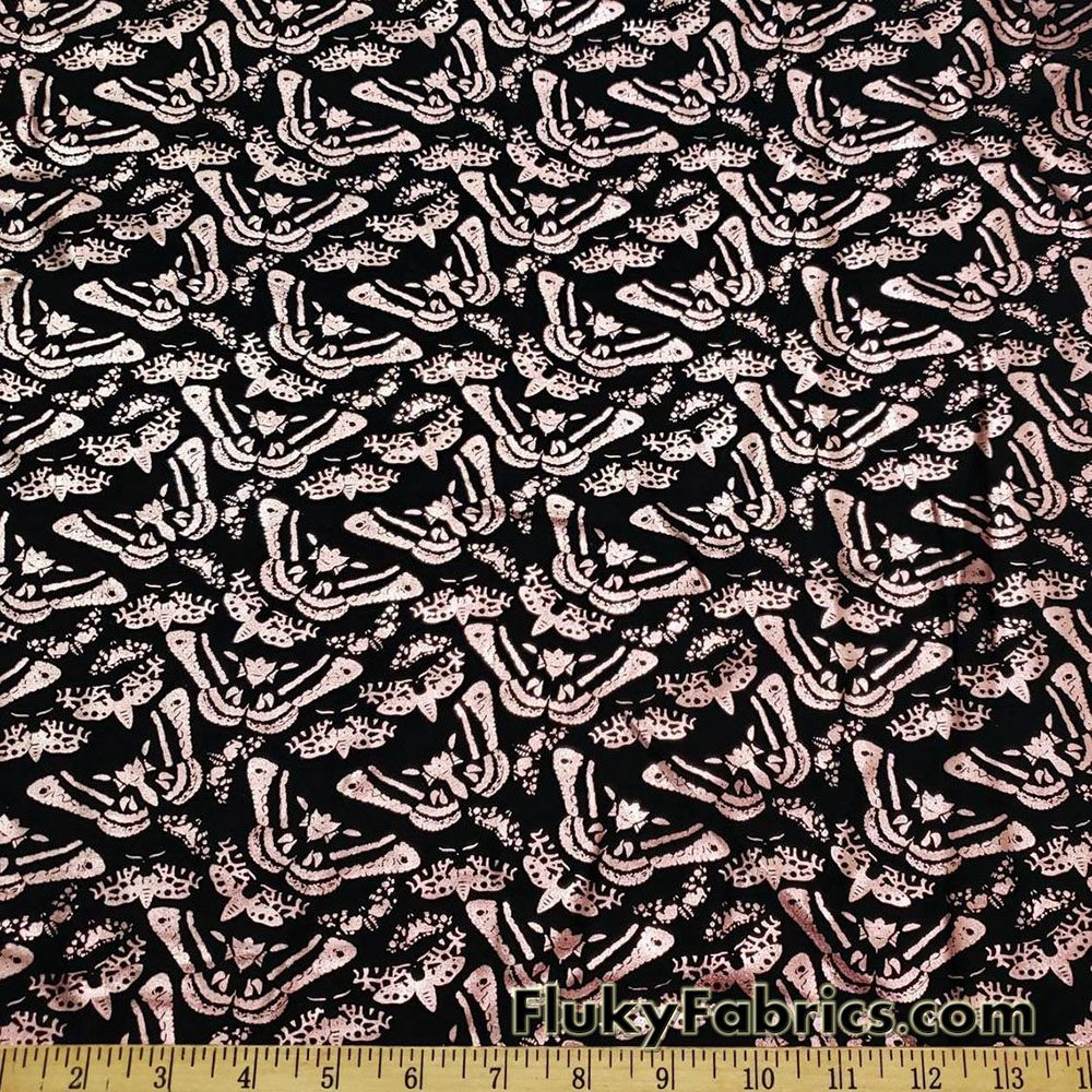 Butterflies and Moths in Rose Gold Foil 4 Way Stretch Nylon Spandex Bikini Swimsuit Swimwear Fabric
