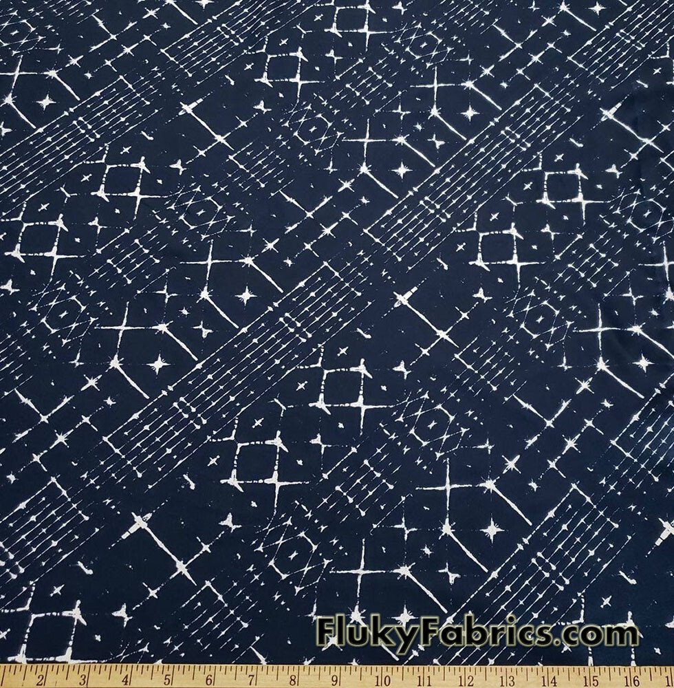 White Diagonal Design on Dark Navy 4 Way Stretch Nylon Spandex Swimsuit Fabric
