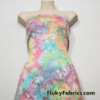 Light Pastel Colors Messy Tie Dye and Red Spray Print Lightweight Bikini Fabric