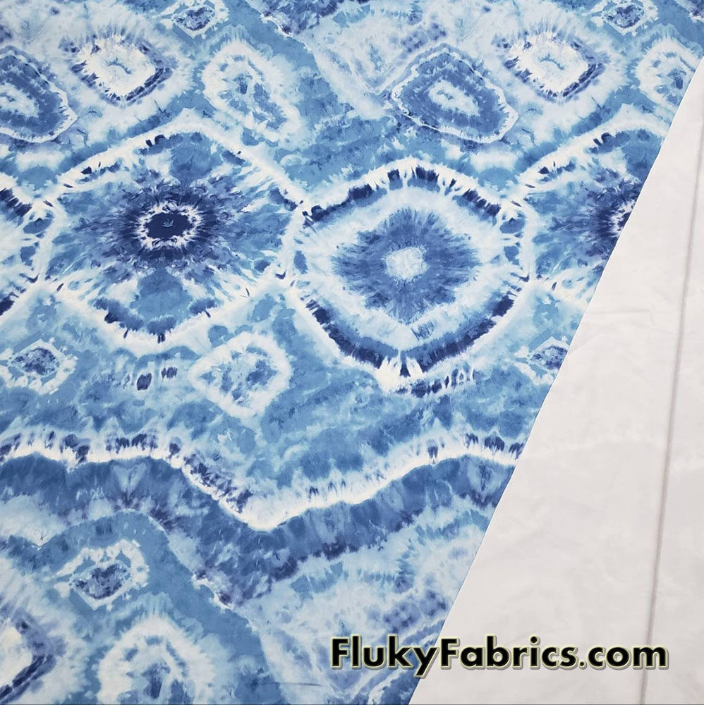 Blue Ethnic Tie Dye Print Poly Spandex Fabric