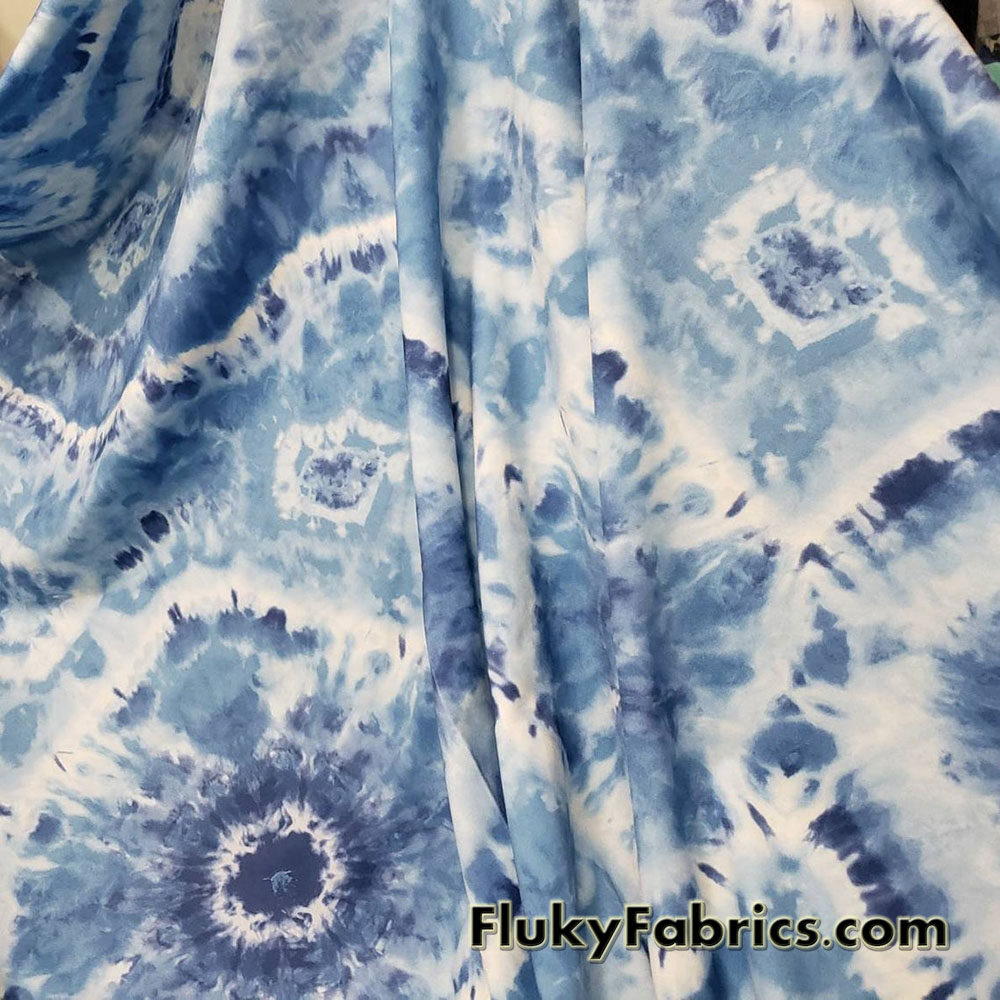 Blue Ethnic Tie Dye Print Poly Spandex Fabric