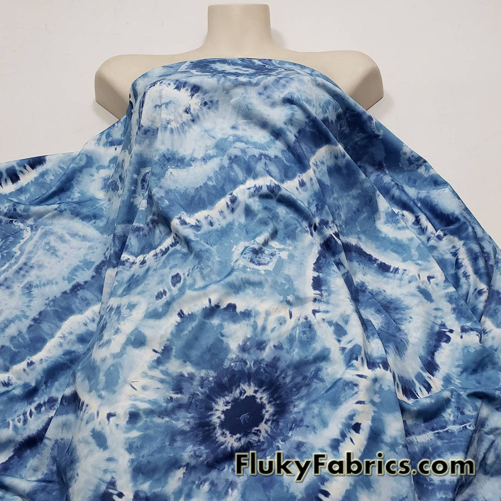 Blue Ethnic Tie Dye Print Poly Spandex Fabric